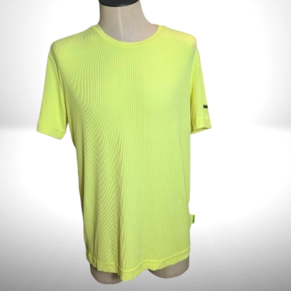 Versace Jeans Couture Neon Yellow Ribbed Logo T-Shirt Tee XXL